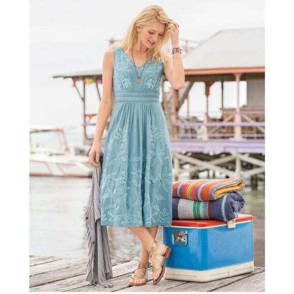Sundance Elizabeth Embroidered Boho Feminine cotton tank Midi Dress Size 8 - Picture 1 of 11